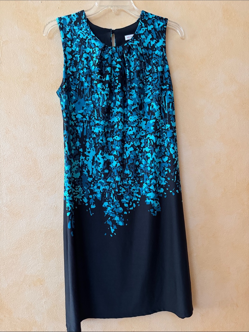 Aa Studio Black Midi Dress with Teal Abstract Print. Size 8. NWOT